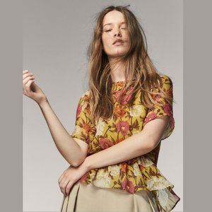 MASSIMO DUTTI Printed Top with Tie Detail